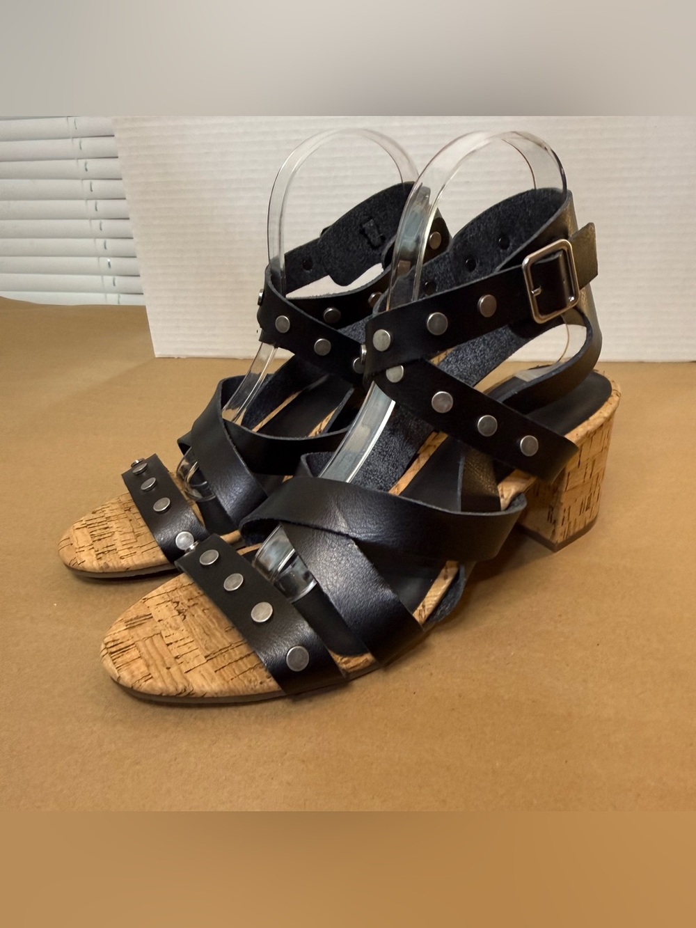 American Eagle Outfitters Black Studded Cork Block Heel Sandals
